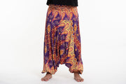 Plus Size Peacock Paisley Drop Crotch Men's Harem Pants in Purple