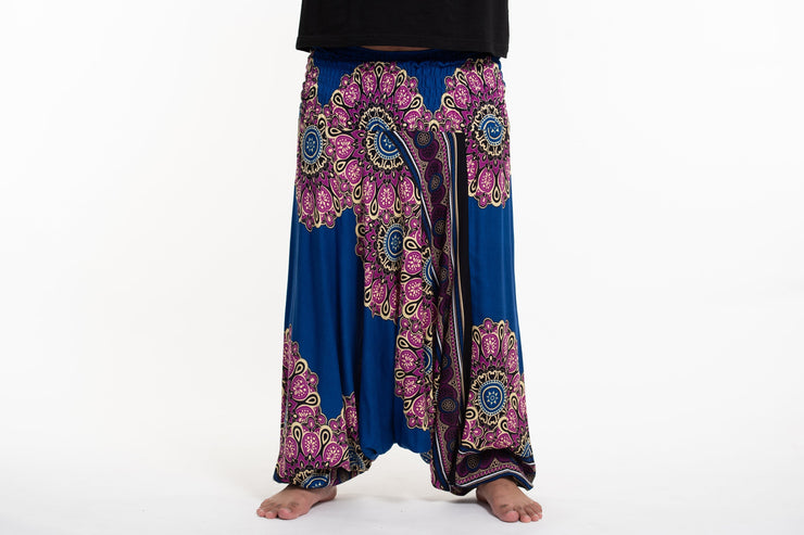 Plus Size Peony Mandalas Drop Crotch Men's Harem Pants in Indigo