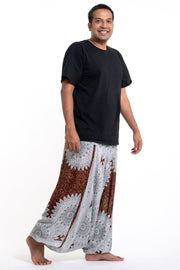 Plus Size Marble Mandalas Drop Crotch Men's Harem Pants in Brown