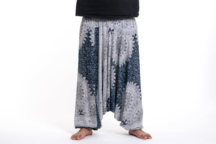 Plus Size Marble Mandalas Drop Crotch Men's Harem Pants in Indigo