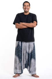 Plus Size Marble Mandalas Drop Crotch Men's Harem Pants in Indigo