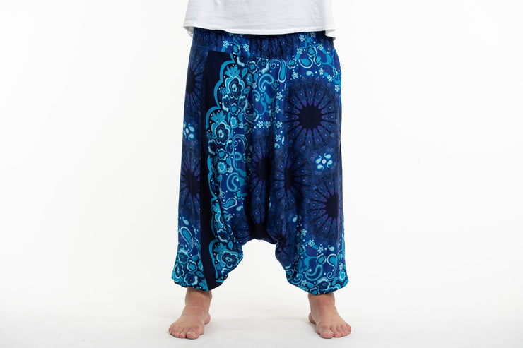 Plus Size Paisley Mandalas Drop Crotch Men's Harem Pants in Blue