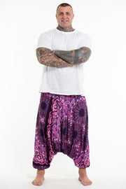 Plus Size Paisley Mandalas Drop Crotch Men's Harem Pants in Purple