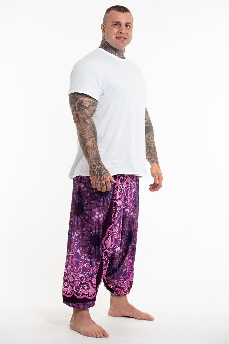 Plus Size Paisley Mandalas Drop Crotch Men's Harem Pants in Purple