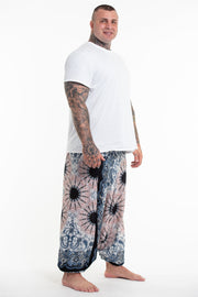 Plus Size Paisley Mandalas Drop Crotch Men's Harem Pants in Silver Gray