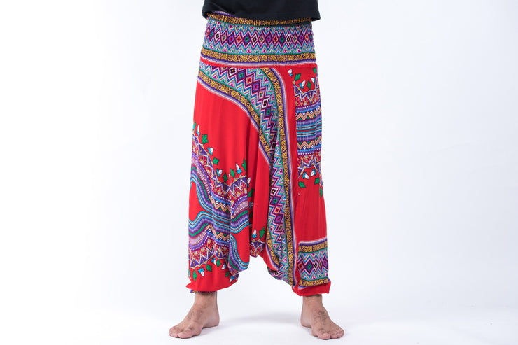 Dashiki Prints Drop Crotch Men's Harem Pants in Red