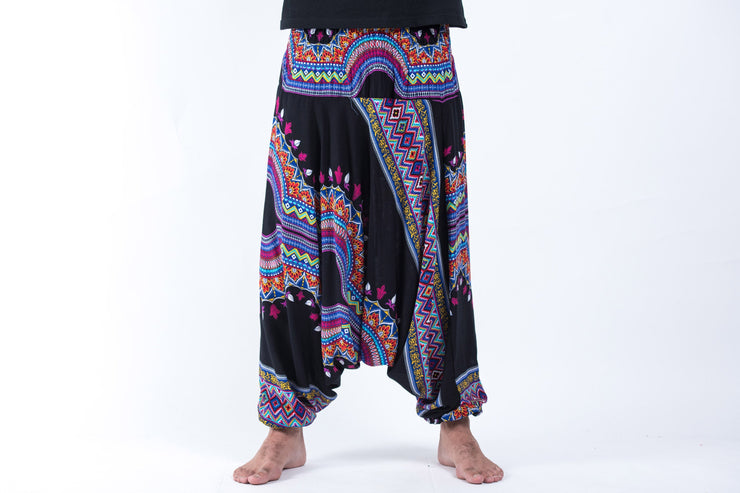 Dashiki Prints Drop Crotch Men's Harem Pants in Black