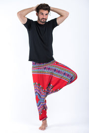 Dashiki Prints Drop Crotch Men's Harem Pants in Red