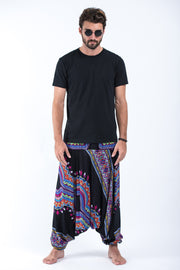 Dashiki Prints Drop Crotch Men's Harem Pants in Black