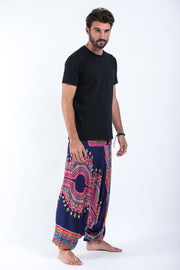 Dashiki Prints Drop Crotch Men's Harem Pants in Navy