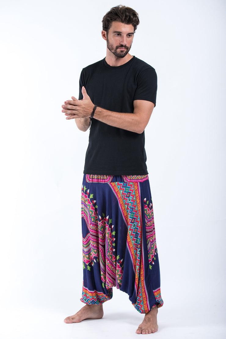 Dashiki Prints Drop Crotch Men's Harem Pants in Navy