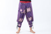 Thai Hill Tribe Fabric Men's Harem Pants with Ankle Straps in Purple