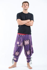 Thai Hill Tribe Fabric Men's Harem Pants with Ankle Straps in Purple