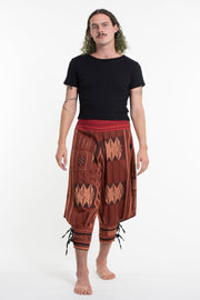 Thai Hill Tribe Fabric Men Harem Pants with Ankle Straps in Brick Orange