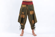 Thai Hill Tribe Fabric Men's Harem Pants with Ankle Straps in Olive