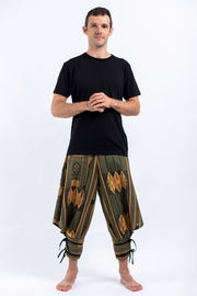 Thai Hill Tribe Fabric Men's Harem Pants with Ankle Straps in Olive