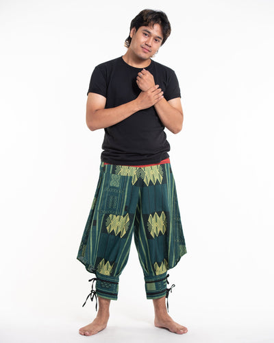 Thai Hill Tribe Fabric Men's Harem Pants with Ankle Straps in Teal