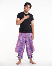 Clovers Thai Hill Tribe Fabric Men's Harem Pants with Ankle Straps in Light Purple