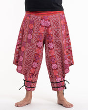 Clovers Thai Hill Tribe Fabric Men's Harem Pants with Ankle Straps in Pink Red