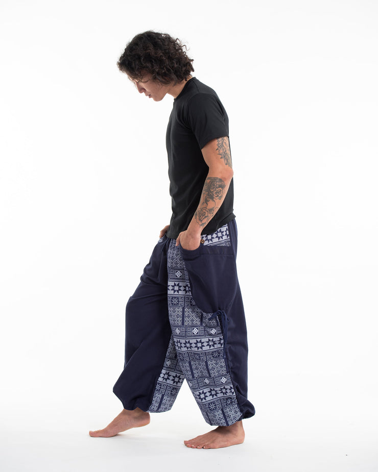 Two Tone Traditional Prints Men's Cotton Pants in Navy