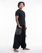 Men's Cotton Pants with Swirls Prints Pocket in Black