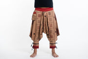 Thai Hill Tribe Fabric Men's Harem Pants with Ankle Straps in Beige