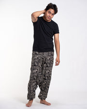 Hill Tribe Elephant Print Men's Harem Pants in Black