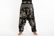 Plus Size Hill Tribe Koi Fish Print Men's Harem Pants in Black