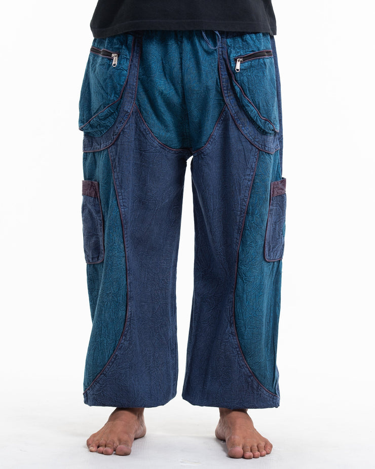 Men's Patchwork Stone Washed Cargo Cotton Pants in Navy 05