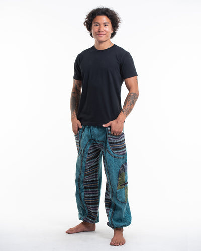 Men's Patchwork Stone Washed Cargo Cotton Pants in Blue 06