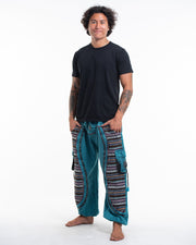 Men's Patchwork Stone Washed Cargo Cotton Pants in Blue 07