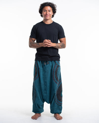 Men's Patchwork Stone Washed Low Cut Cotton Pants in Blue 01