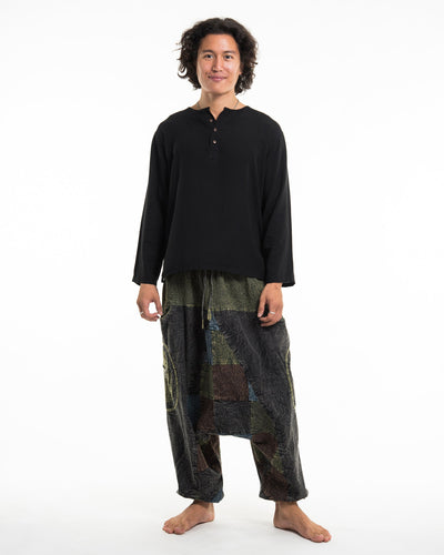 Men's Patchwork Stone Washed Low Cut Cotton Pants in Black 03