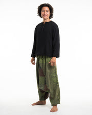 Men's Patchwork Stone Washed Low Cut Cotton Pants in Green 03