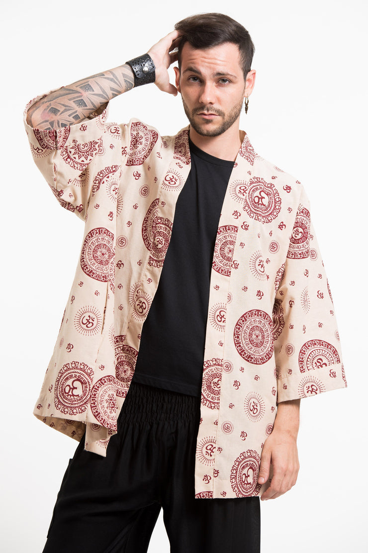 Ohm Print Cotton Kimono Cardigan in Cream