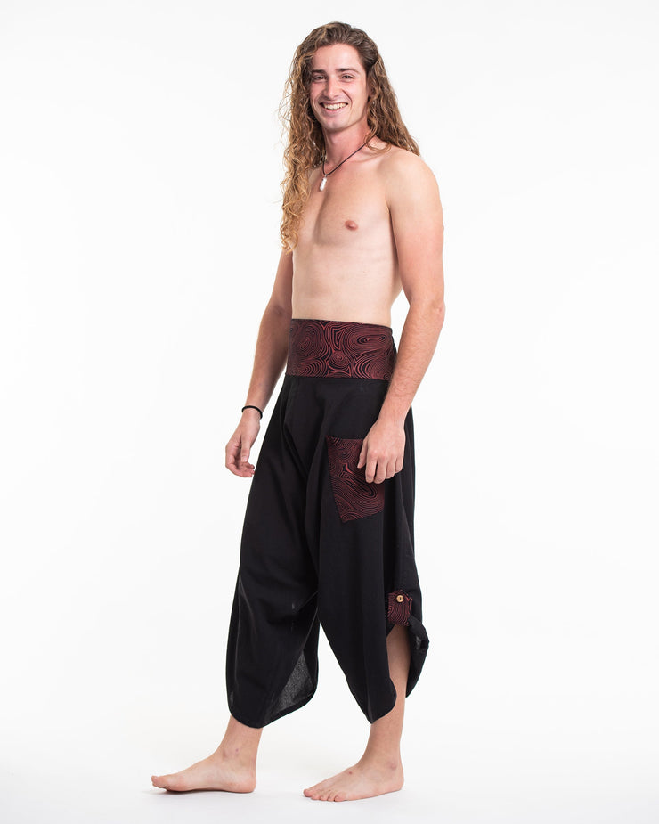 Men's Thai Button Up Cotton Pants with Hill Tribe Trim Black