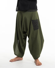 Men's Thai Button Up Cotton Pants with Hill Tribe Trim Olive