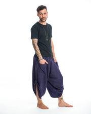 Stone Washed Large Pockets Men's Harem Pants in Blue