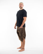 Stone Washed Large Pockets Men's Harem Pants in Brown