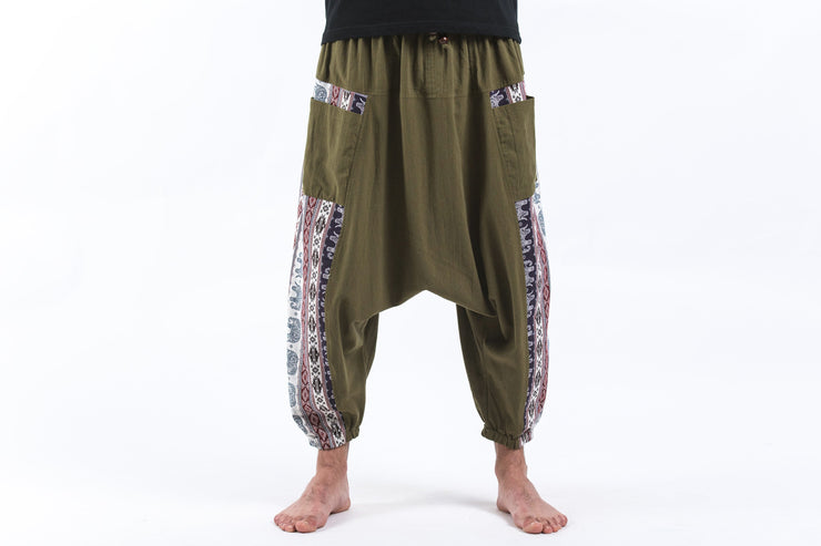 Elephant Aztec Cotton Men's Harem Pants in Green