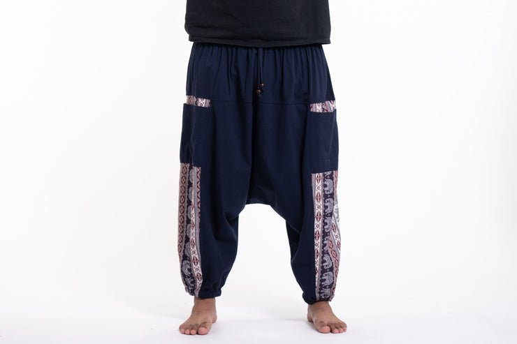 Plus Size Elephant Aztec Cotton Men's Harem Pants in Navy