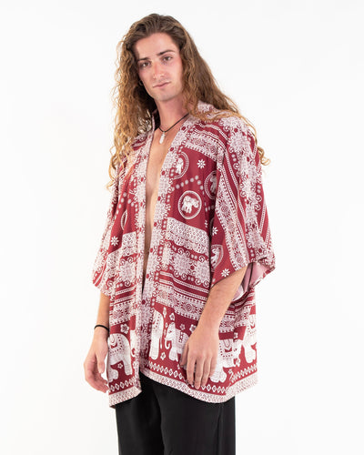 Parade Elephant Kimono Cardigan in Red