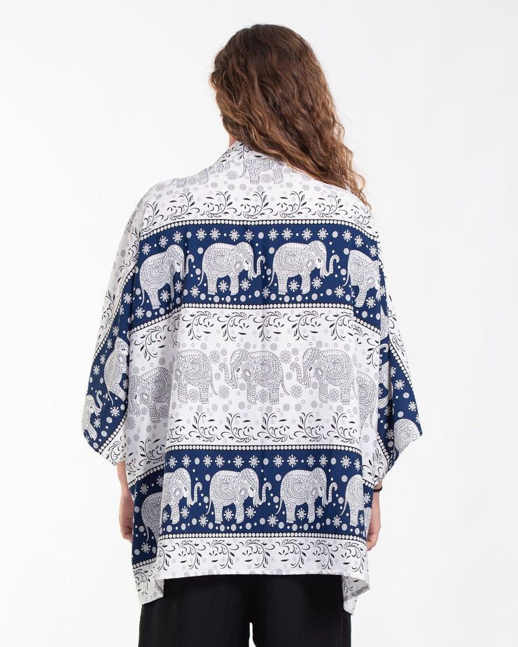 Floral Elephant Kimono Cardigan in Navy