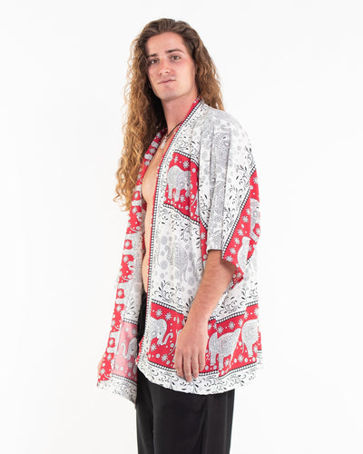 Floral Elephant Kimono Cardigan in Red