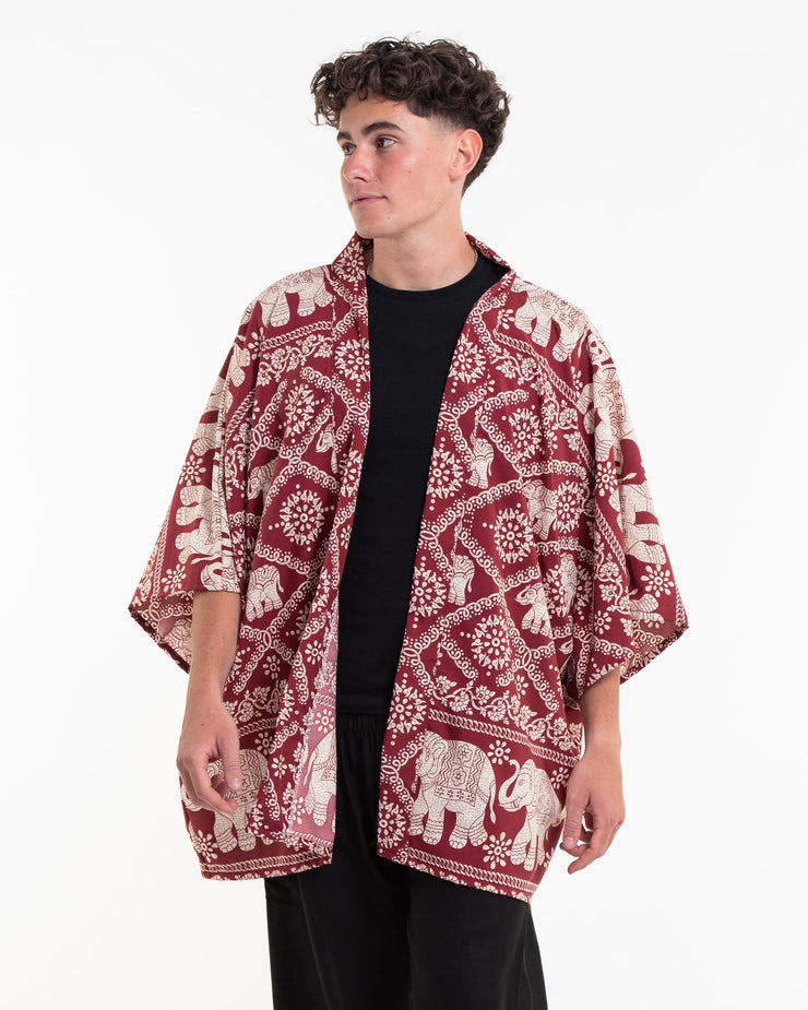 Diamond Elephant Kimono Cardigan in Red