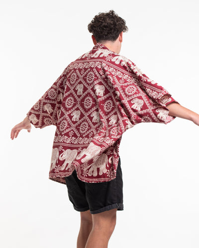 Diamond Elephant Kimono Cardigan in Red