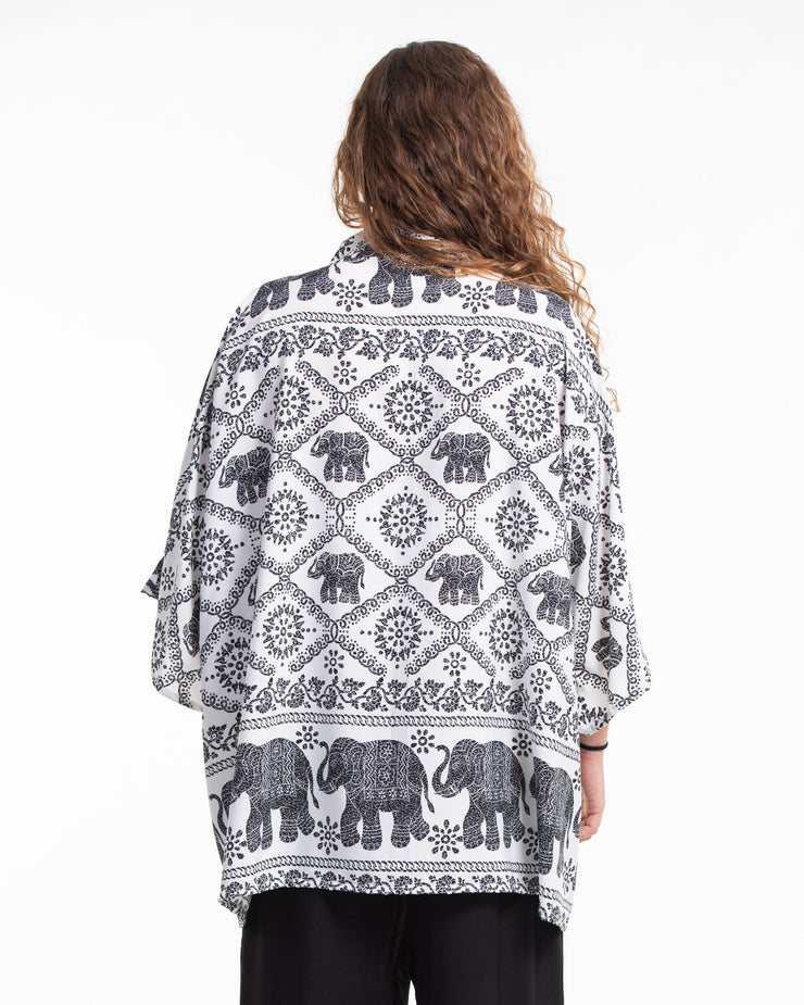 Diamond Elephant Kimono Cardigan in White