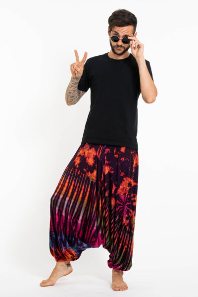 Tie Dye Men's Spandex Cotton Low Cut Harem Pants in Purple