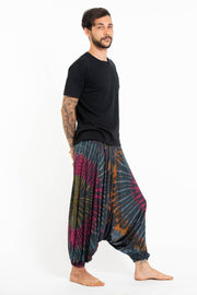 Tie Dye Men's Spandex Cotton Low Cut Harem Pants in Gray