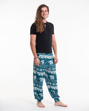 ULTRA SOFT Eco-Friendly Elephant Print Men Harem Pants in Teal